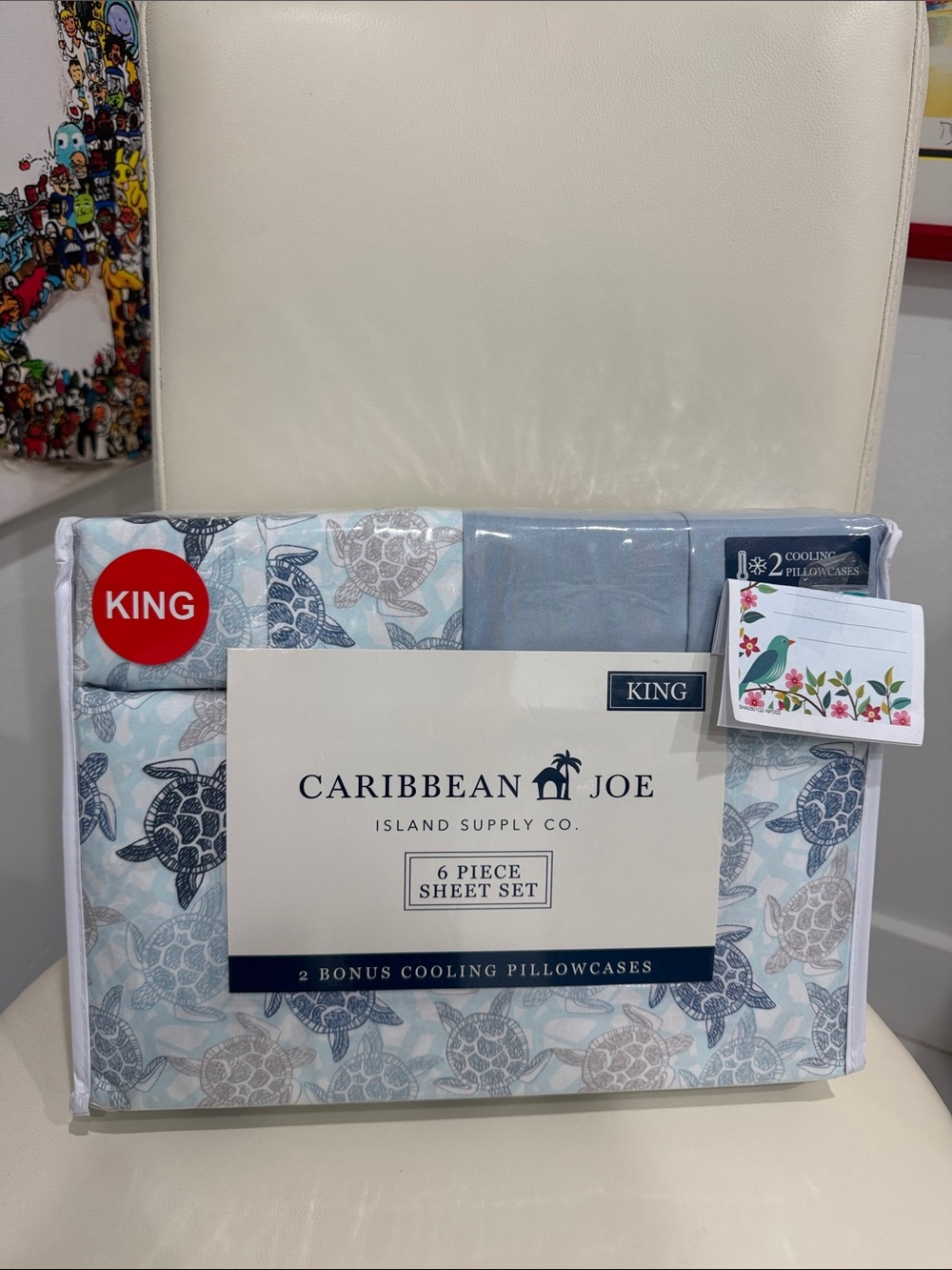 Caribbean Joe Blue/Green/Gray Coastal Sea Turtles 6 Piece KING Sheet Set